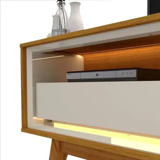 Rack Requinte Naturale/off Larg. 2.12m + Painel Nobre Naturale Ripado C/ Led 100% MDF TV até 85 Polegadas Larg. 2.30m - Gelius - Imagem 3