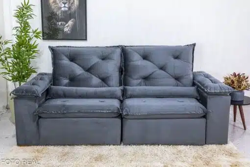 Sofá Retrátil Reclinável Roma 2.00m Veludo Cinza 20  - D28 Soft - Imagem 5
