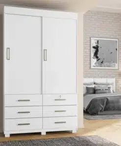 Guarda-Roupa Buzios 2 portas de correr Sem espelho 6 gavetas - Branco