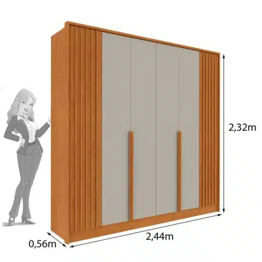 Guarda-Roupa 6 Portas Guarani/Chade Ripado 2,44m Cinamono/Off White - TCIL - Imagem 3