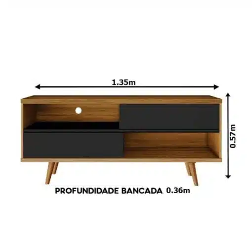 Rack Bancada NT 1180 Freijó/Preto TV até 50 Polegadas Larg.1.35m - Notável - Imagem 2