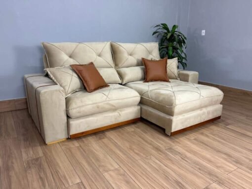 Sofá Retrátil e Reclinável Gran Bello 2.50m - Bege Veludo - Imagem 3
