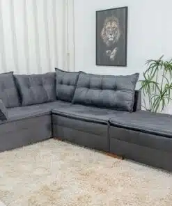 Sofá de Canto Vênus Veludo 3 em 1 Cinza 526
