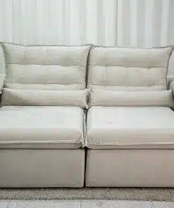 Sofá Retrátil Reclinável Emanuelly 2.00m Veludo Bege 01- D28 Soft