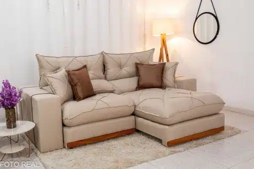 Sofá Retrátil Reclinável Gran Bello 2.50m Linho Bege - Molas Ensacadas