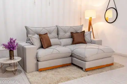 Sofá Retrátil Reclinável Gran Bello 2.30m Linho Cinza 31 - Molas Ensacadas Pocket
