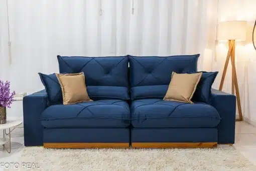 Sofá Retrátil Reclinável Gran Bello 2.50m Veludo Azul 03 - Molas Ensacadas Pocket - Imagem 5