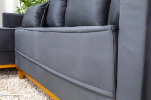 Sofá 3 Lug. Milão C/Chaise Lado Direito Veludo Cinza 814 Larg. 2.30m - Molas Ensacadas - Imagem 4