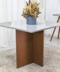 Mesa de Jantar Helo 90×90 Tampo MDF Vidro Off Poliman