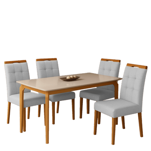 Mesa Alegra 120 Cinamomo/Off White com 4 Cadeiras Sophia Linho Cinza Prata 206 – JCM MOVELARIA + WM DECOR - Imagem 3