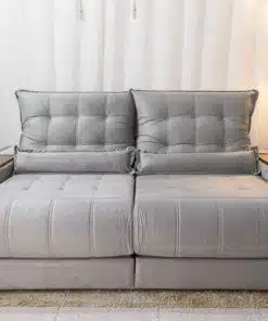 Sofá Retrátil Reclinável Gênova 2.30m Veludo Prata 823 - Molas Ensacadas