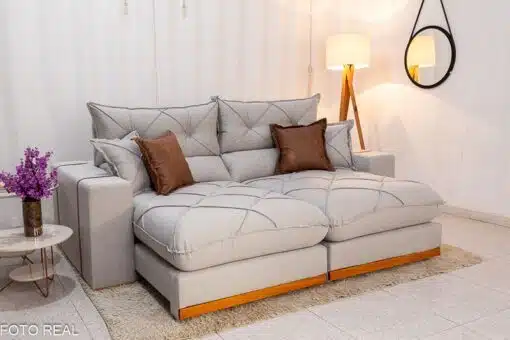 Sofá Retrátil Reclinável Gran Bello 2.30m Linho Cinza 31 - Molas Ensacadas Pocket - Imagem 2