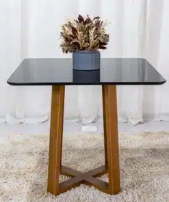 Base Mesa Pedro 4 lugares Vidro Preto 90x90 Madeira Maciça Art Assento - Entregue Montada