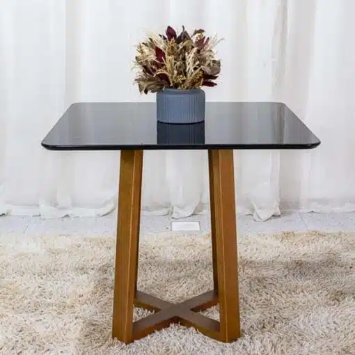 Base Mesa Pedro 4 lugares Vidro Preto 90x90 Madeira Maciça Art Assento - Entregue Montada