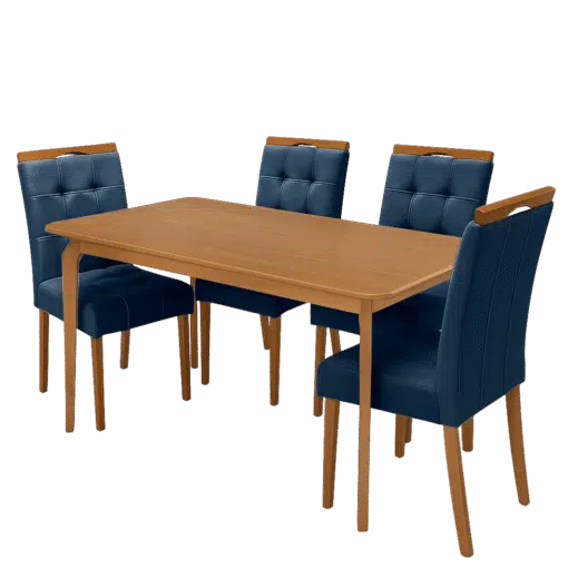 Mesa Alegra 120 Cinamomo com 4 Cadeiras Sophia Veludo Azul – JCM MOVELARIA + WM DECOR - Imagem 3