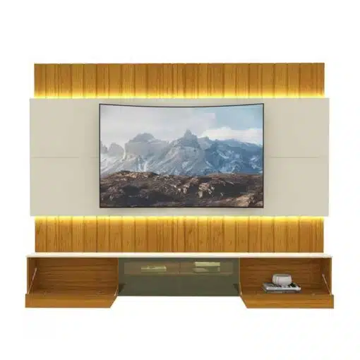 Home Suspenso Soberano Nature/Off Reflecta C/ Led Ripado 100% MDF TV até 85 Polegadas Larg. 2.60m - Gelius - Imagem 2