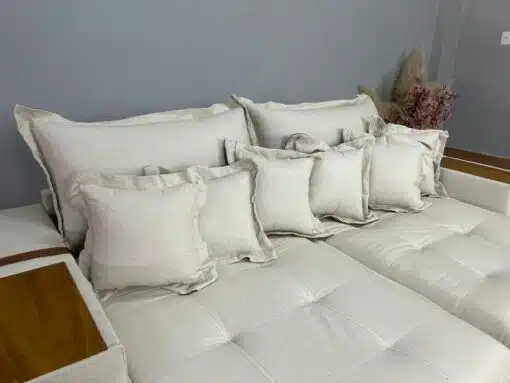 Sofá Cama Retrátil Reclinável Gabriella 2,10m Mod.80 - Bege Linho / Marrom Courino - Imagem 5