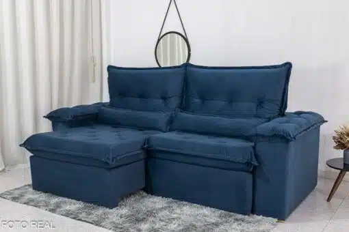 Sofá Retrátil Reclinável Califórnia 2.50m Veludo Azul 529 - D28 Hiper soft - Imagem 2