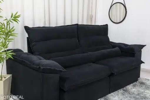 Sofá Retrátil Reclinável Emanuelly 2.30m Veludo Preto 21 - D28 Soft - Imagem 6