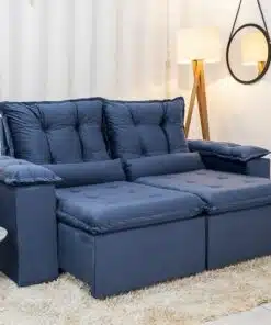 Sofá Retrátil Reclinável Grécia 2.00m Veludo Azul - Sem caixa