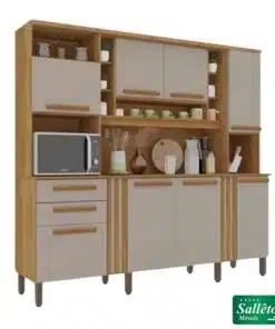 Armário Cozinha Acácia Cinamomo/Off 8 Portas 2 Gavetas Larg. 2.18m - Sallêto