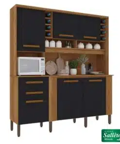 Armário Cozinha Cinamomo/Preto Catar 6 Portas 2 Gavetas Larg. 2.00m - Sallêto