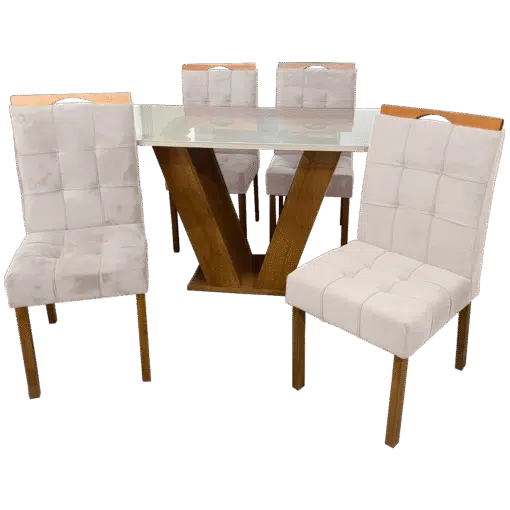 Mesa Classic 120 Cinamomo/Off White com 4 Cadeiras Sophia Mel/Veludo Bege – CEL MÓVEIS + WM DECOR - Imagem 3