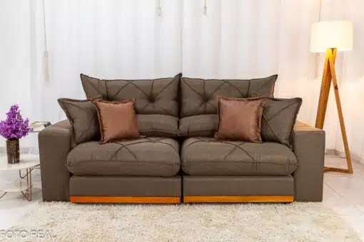 Sofá Retrátil Reclinável Gran Bello 2.50m Linho Marrom - Molas Ensacadas Pocket - Imagem 5