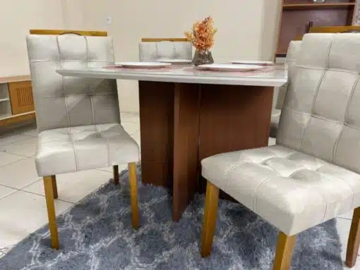 Mesa de Jantar Helo 1.20x0.90 Com 4 Cadeiras Londres - Mel/Off White/Capuccino - Imagem 4