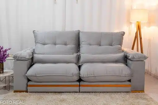 Sofá Retrátil Reclinável Ibis 2.30m Veludo Prata 823 - D33 e Molas Ensacadas - Imagem 5
