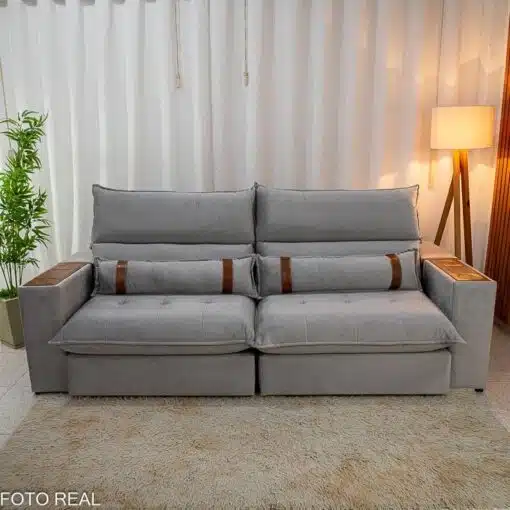 Sofá Retrátil Reclinável Ravello 2.50m Veludo Prata 3040/03 - Molas Ensacadas Pockets - Imagem 4