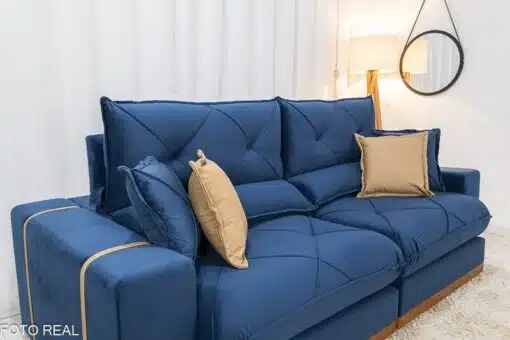 Sofá Retrátil Reclinável Gran Bello 2.50m Veludo Azul 03 - Molas Ensacadas Pocket - Imagem 6