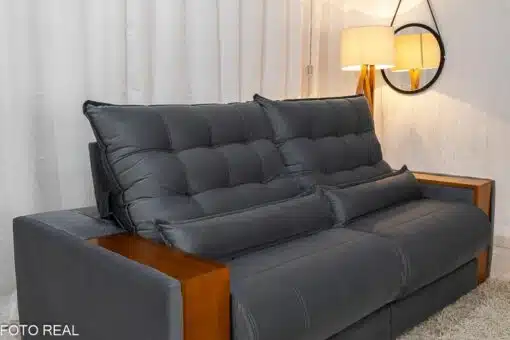 Sofá Retrátil Reclinável Gênova 2.50m Veludo Cinza 814  - Molas Ensacadas - Imagem 6