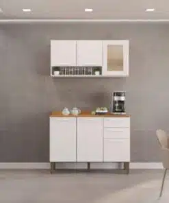 Combo Armário de Cozinha Aéreo  3 portas Reflecta  + Balcão 1.20m New Valência - Branco