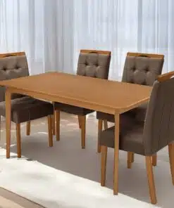 Mesa Alegra 120 Cinamomo com 4 Cadeiras Sophia Veludo Marrom – JCM MOVELARIA + WM DECOR