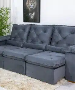 Sofá Retrátil Reclinável Roma 2.70m Veludo Cinza 20 - D28 Soft