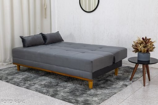 Sofá Cama Madrid Veludo Cinza 2303 Larg. 1.80m - Molas Bonnel - Imagem 4