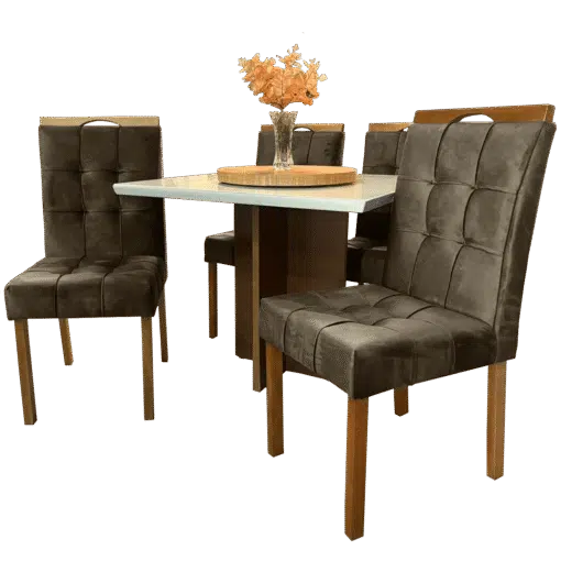 Mesa Salinas 90 Cinamomo/Off White com 4 Cadeiras Sophia Veludo Marrom – AVALON DECOR + WM DECOR - Imagem 3