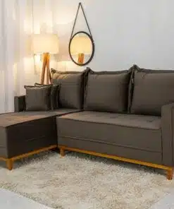 Sofá 3 Lug. Milão C/Chaise Lado Direito Veludo Marrom 815 Larg. 2.30m - Molas Ensacadas