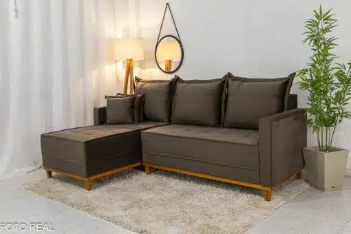 Sofá 3 Lug. Milão C/Chaise Lado Direito Veludo Marrom 815 Larg. 2.30m - Molas Ensacadas