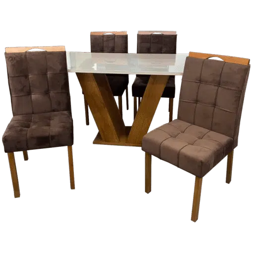 Mesa Classic 120 Cinamomo/Off White com 4 Cadeiras Sophia Mel/Veludo Marrom – CEL MÓVEIS + WM DECOR - Imagem 3
