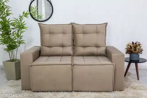 Sofá Retrátil Reclinável Rafaela 1.40m Veludinho Bege B09 - Imagem 5