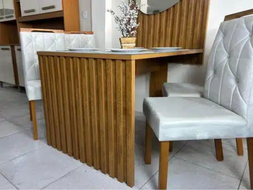 Mesa de Jantar Cancún 1.20x0.90 Com 4 Cadeiras jasmim - Cinamomo Ripado/Off White/Bege - Imagem 3