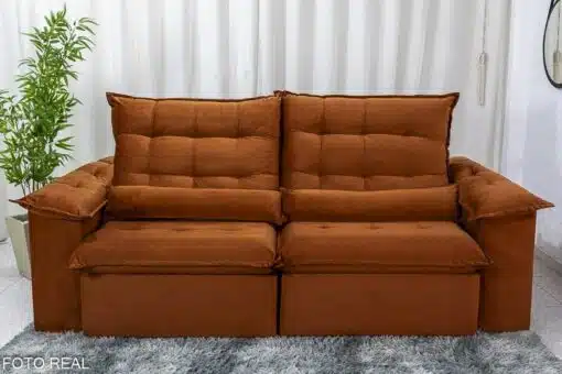 Sofá Retrátil Reclinável Emanuelly 2.00m Veludo Terracota 24 - D28 Soft e Molas bonnel - Imagem 5