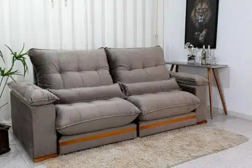 Sofá Retrátil Reclinável Ibis 2.50m Veludo Cinza 813 - D33 e Molas Ensacadas - Imagem 5