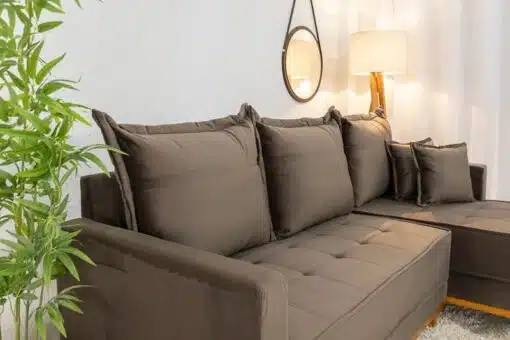 Sofá 3 Lug. Milão C/Chaise Lado Esquerdo Veludo Marrom 815 Larg. 2.30m - Molas Ensacadas - Imagem 3