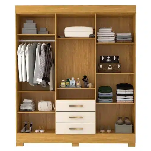 Roupeiro Débora Nature/Off 6 Portas C/ Espelho e Pés 100% MDF Larg. 1.78m - ACP - Imagem 2