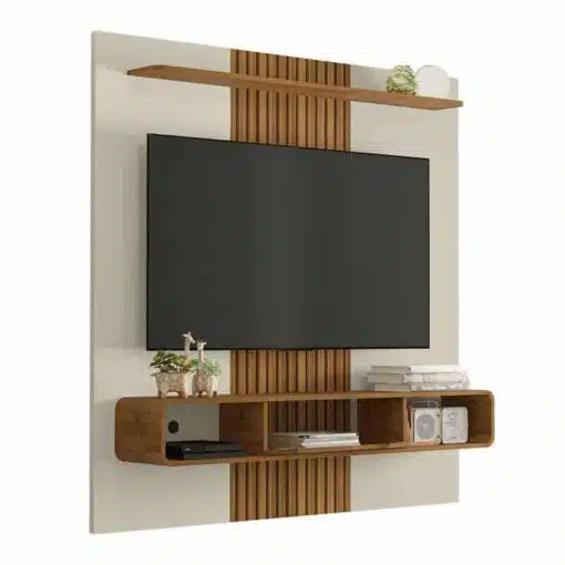 Painel Lisboa Ripado 3D TV até 65 Polegadas Larg. 1.58m Off/Nature Bechara - Imagem 2
