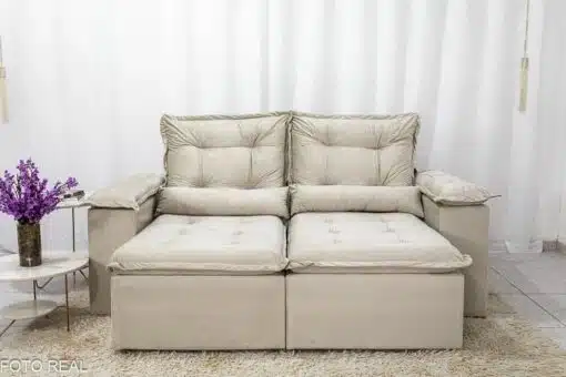 Sofá Retrátil Reclinável Grécia Veludo Bege Larg. 2.00m + Rack Lazuli Off TV até 55 Polegadas Larg. 1.35m - Bechara - Imagem 7