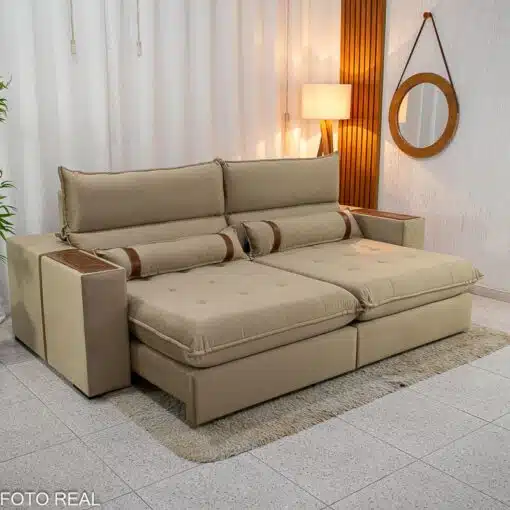 Sofá Retrátil Reclinável Ravello 2.50m Veludo Bege 3040/04 - Molas Ensacadas Pockets - Imagem 3